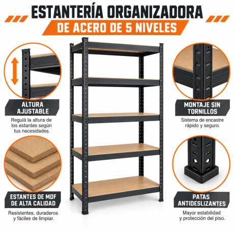 Estantería Metálica Madera 5 Estantes Reforzada Negro