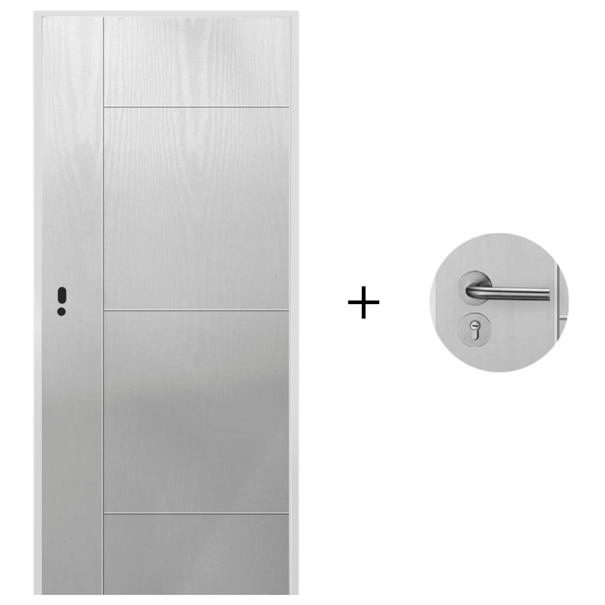 Puerta Desarmada Interior en MDF con Marco y Cerradura Lumax - Blanca tramada Diseño Ankara Herraje Plateado 