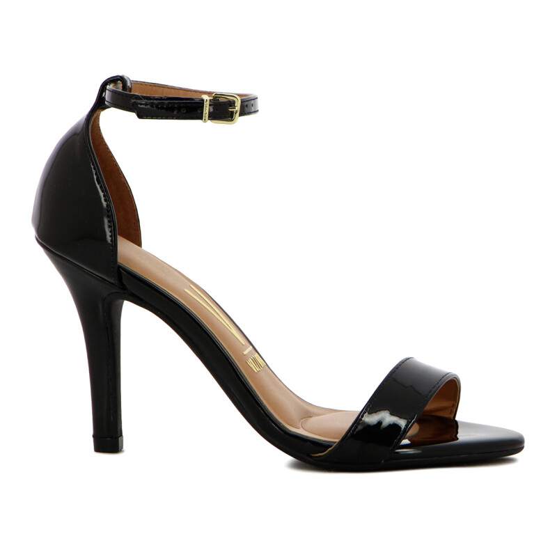 Sandalia Formal Mujer Vizzano Charol Taco Alto Con Pulsera Negro