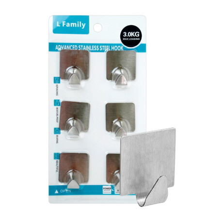 Set de 6 ganchos de acero inoxidable adhesivo Set de 6 ganchos de acero inoxidable adhesivo