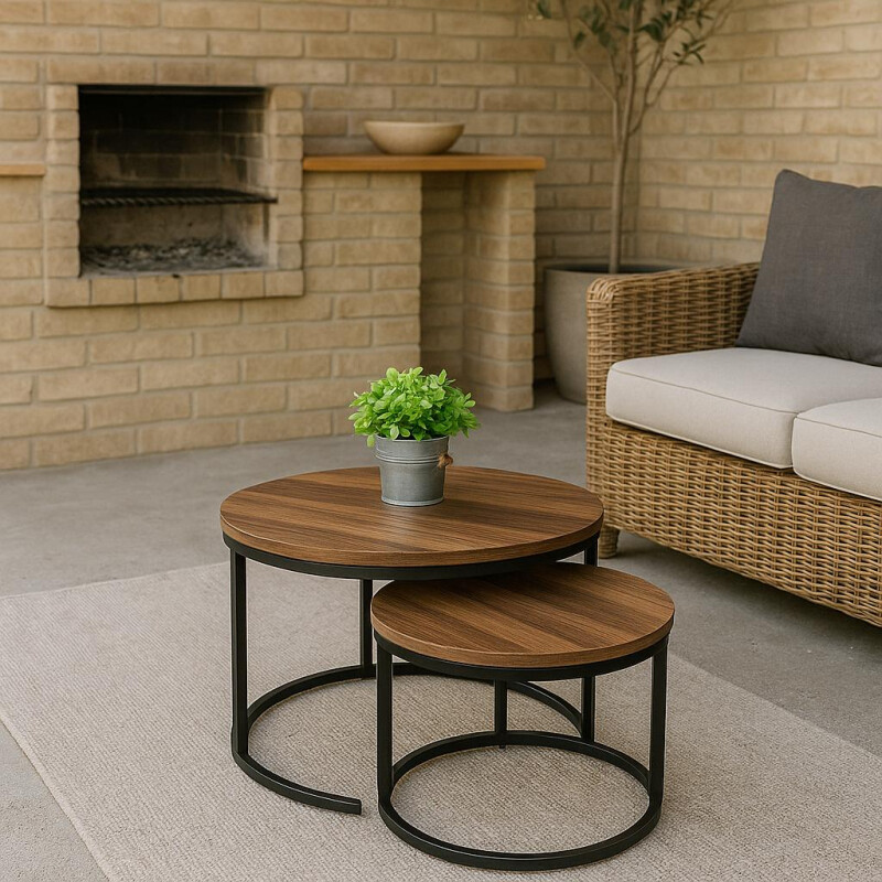 Set Mesas Ratonas en Madera y Metal Set Mesas Ratonas en Madera y Metal