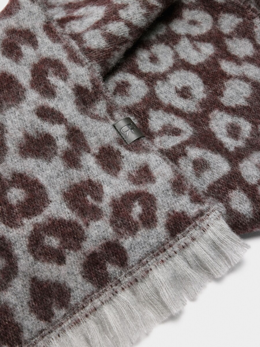 Bufanda Estampado Animal Con Flecos burdeos
