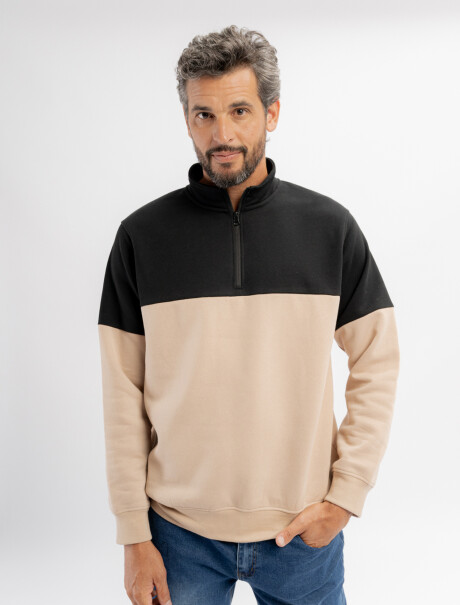 Buzo felpa combinado beige