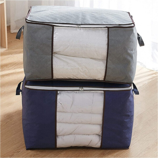 Set Caja Organizadora X4 Ropa Guarda Mantas Frazadas Variante Color Gris