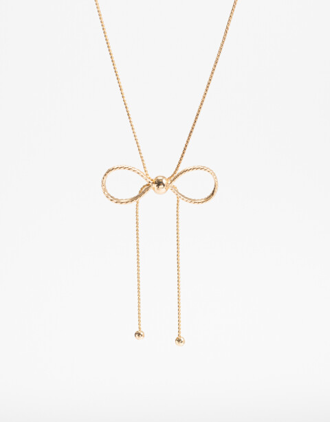 Cadena Corta con Dije Metal Collar Con Dije Moño Bañado En Oro - Dorado