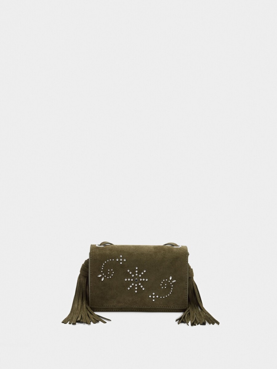 Bolso Bandolera Con Tachuelas Y Flecos caqui
