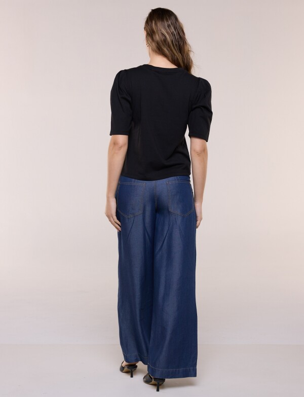 Remera De Algodón Con Mangas Abullonadas NEGRO