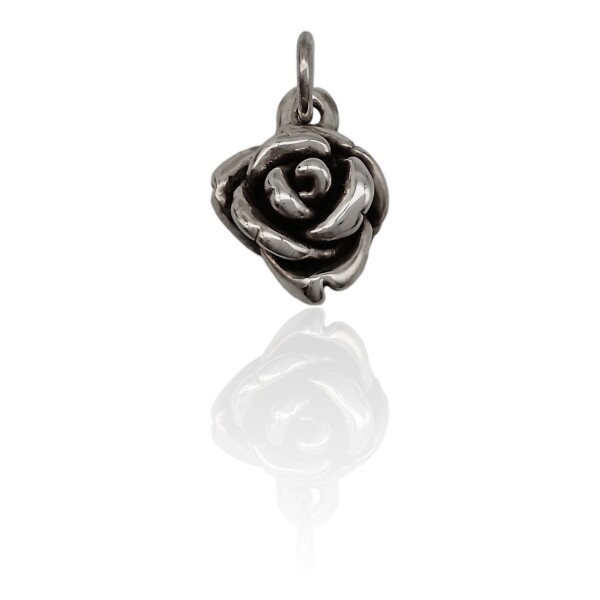Dije Flor Rosa-Plata Quemada e inflada-Sin Piedra-CP3351 sinpiedra