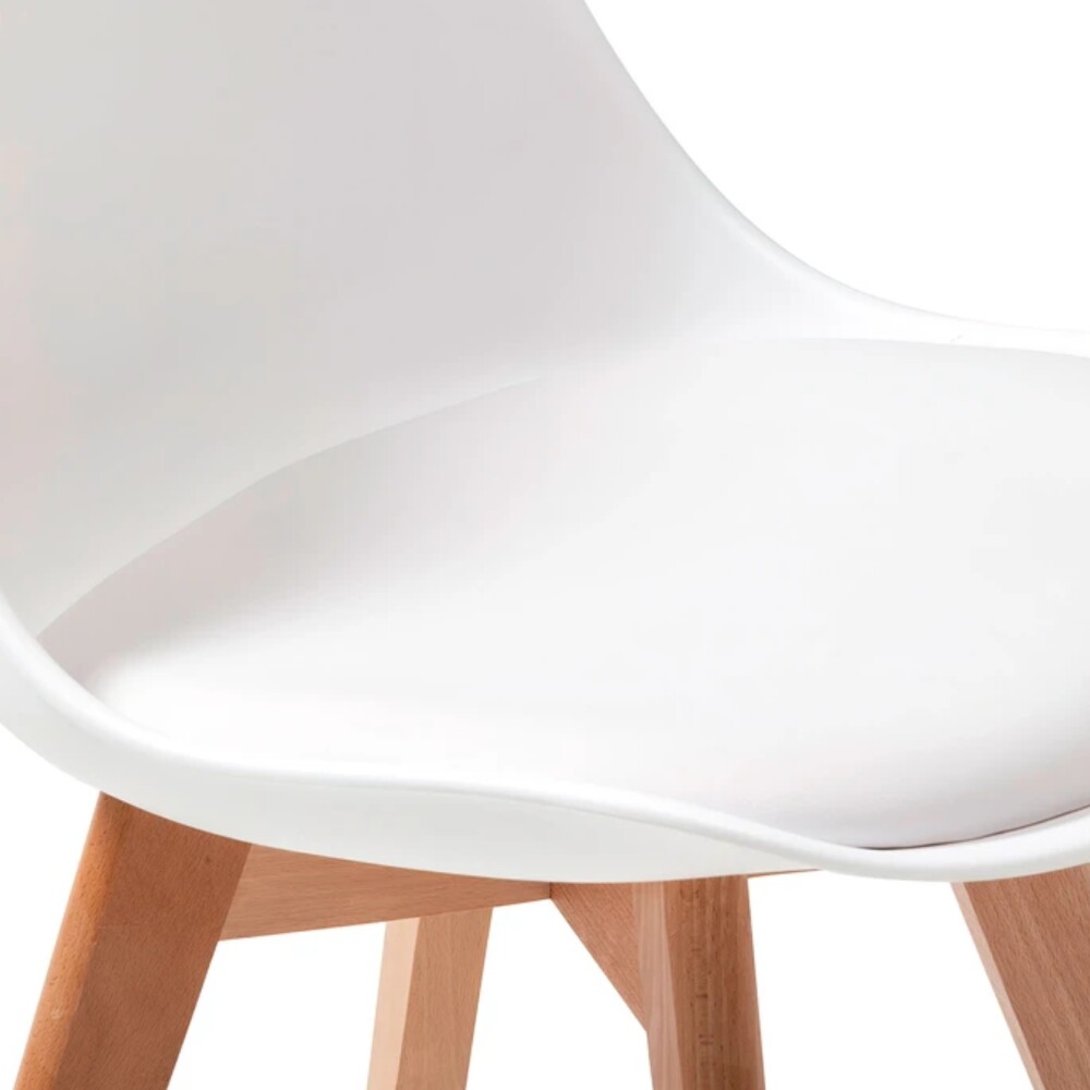 Silla Eames Tapizada Eco Cuero Acolchada Patas Madera Blanco