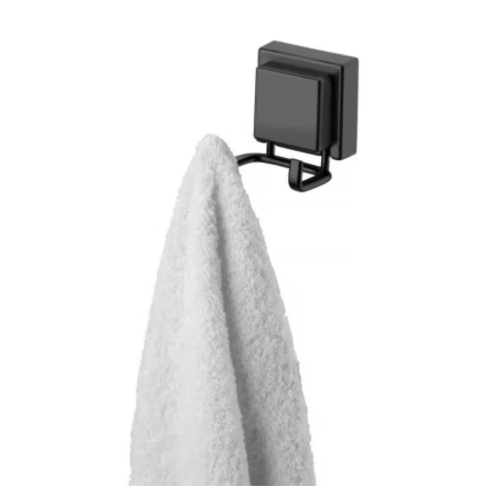 PERCHA CON VENTOSA CUADRADA NEGRO MATE Percha Con Ventosa Cuadrada Negro Mate