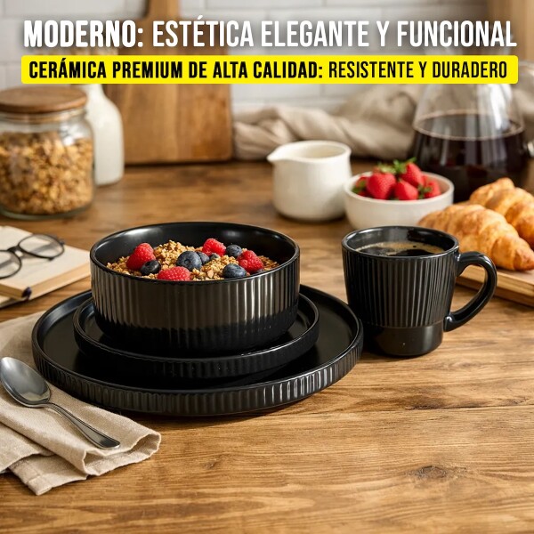 Juego De Vajilla Set Completo de 16 Piezas Lujan Ceramica Moderno IMBACK Color Negro Juego De Vajilla Set Completo de 16 Piezas Lujan Ceramica Moderno IMBACK Color Negro