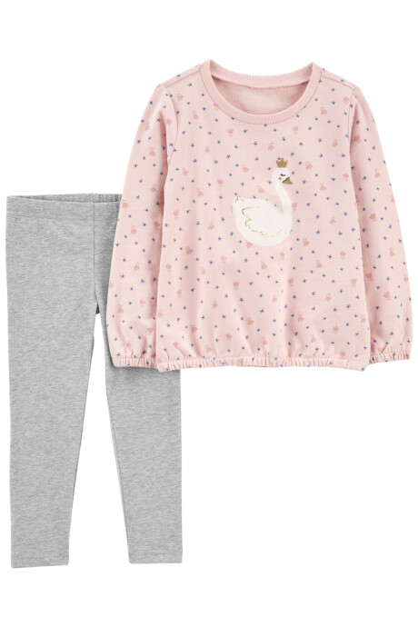 Set dos piezas calza y blusa de algodón estampa cisne Sin color