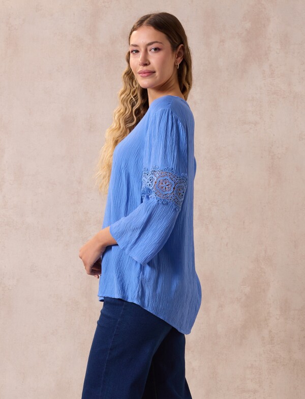 Blusa Manga Calada CELESTE OSCURO