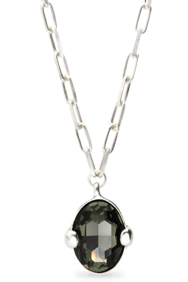 COLLAR LARGO DE ALEACIÓN DE METALES BAÑADO EN PLATA DE LEY CON CRISTAL FACETADO GRIS Colgante