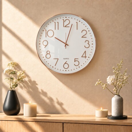 Reloj de Pared Grande Blanco con Números Dorados - Ø 50cm Reloj de Pared Grande Blanco con Números Dorados - Ø 50cm