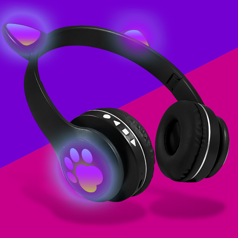 Auriculares Bluetooth Over-Ear Cat VZV-23M con Orejas y Led Negro