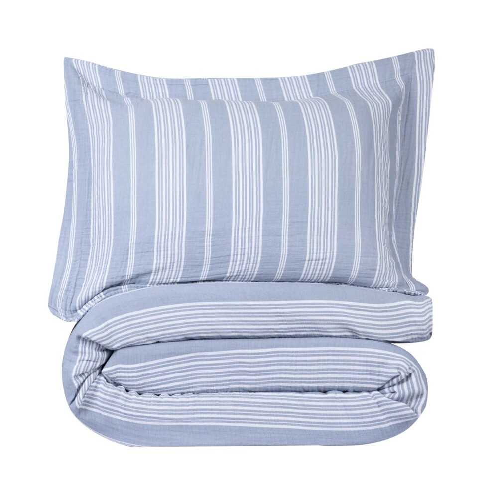 SET FDA. NÓRDICA RELAXED STRIPE KING ALGODON AZUL COTTON GAUZE AZUL ROYAL
