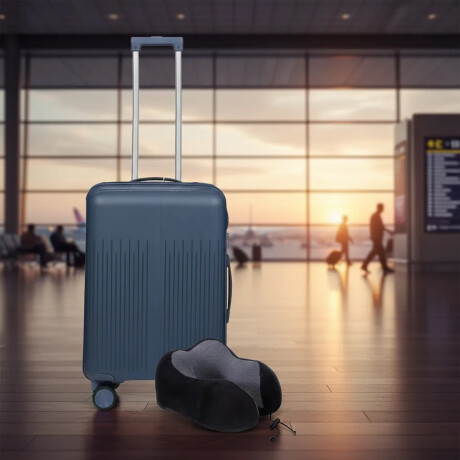 Set Valija CarryOn Rigida + Almohadón Cervical Memoria Negro Azul