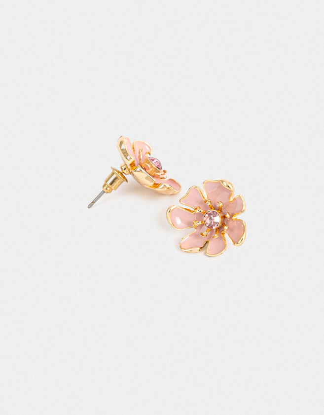 Aros Pasantes Con flores Aros Pasantes Flor Esmaltada - Dorado