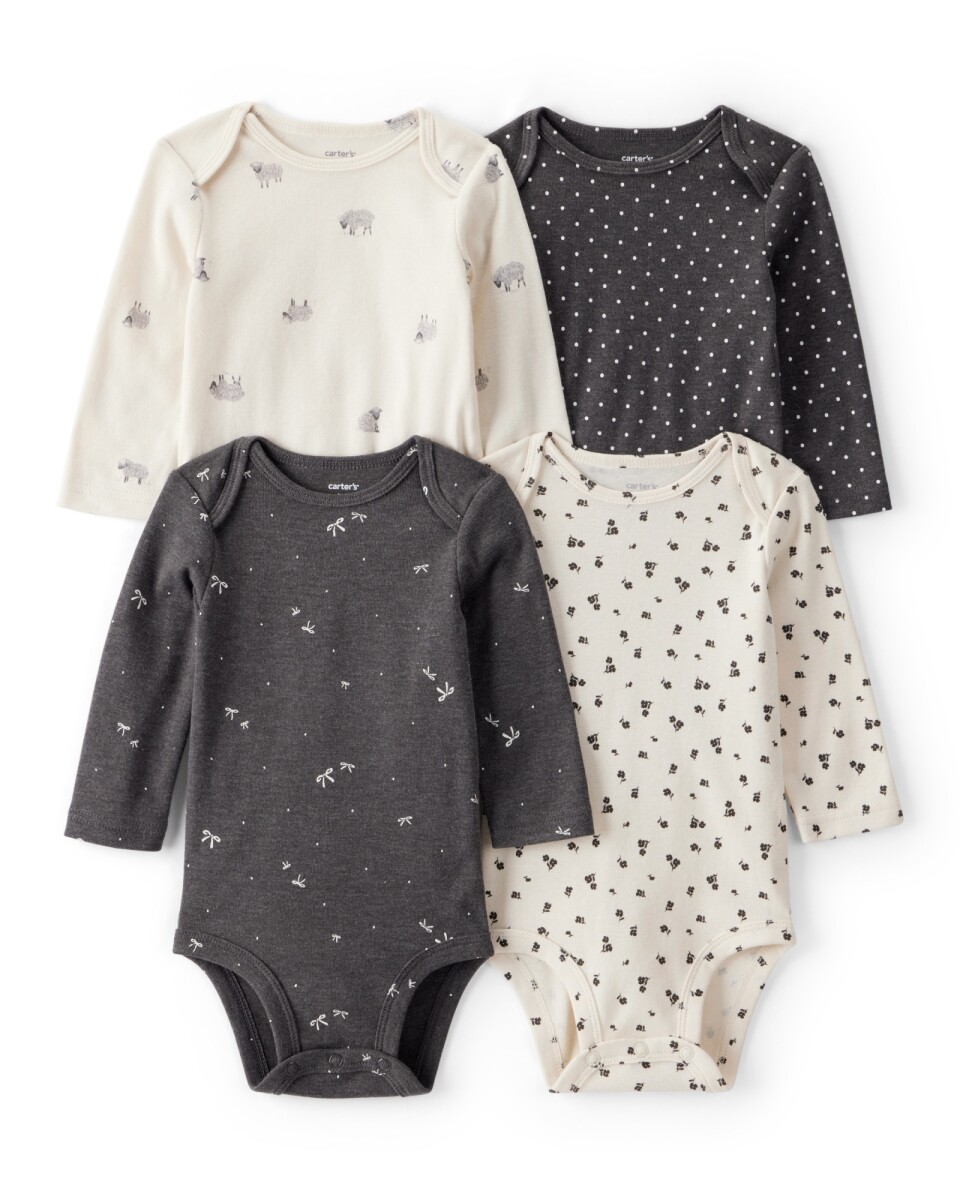 Pack cuatro bodies de algodón, estampados 