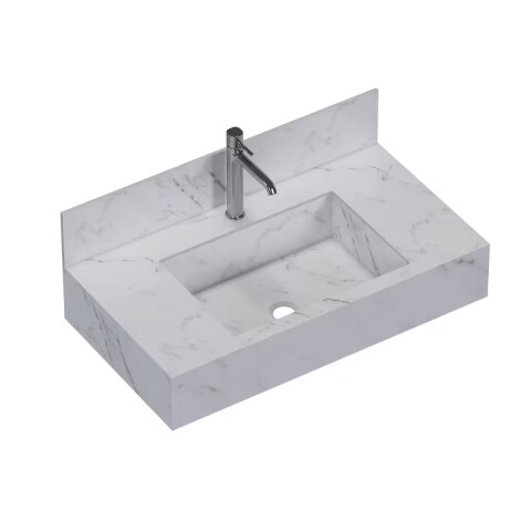 Mueble de baño suspendido de porcelanato Blanco Calacata Napoles 80 cm con bacha incorporada Mueble De Baño Suspendido De Porcelanato Blanco Calacata Napoles 80 Cm Con Bacha Incorporada