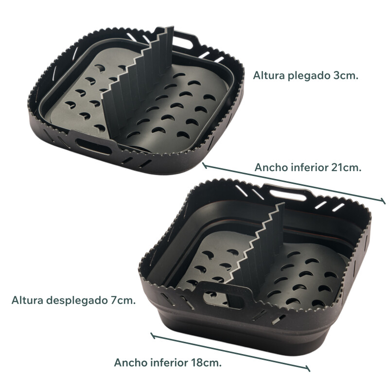 Bandeja Silicona Airfryer con fondo desmontable cuadrada 21x21x7,9 cm Sin Color