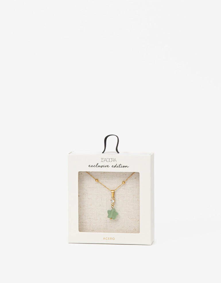 Cadena Corta con Dije Piedra Collar De Acero Con Piedra - Dorado