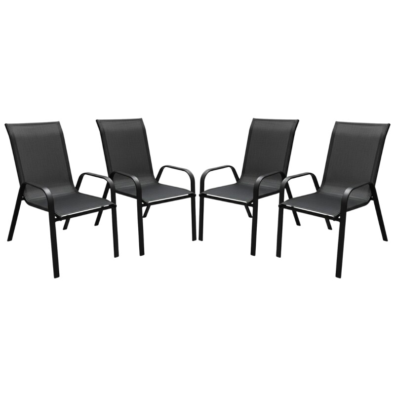 Set x4 Silla De Jardín De Metal Y Textilina Apilable con Apoyabrazos NEGRO
