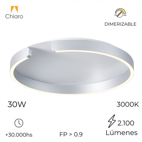 Plafón LED, Diseño anillo cortado, Dimerizable 30W 40CM PLATA