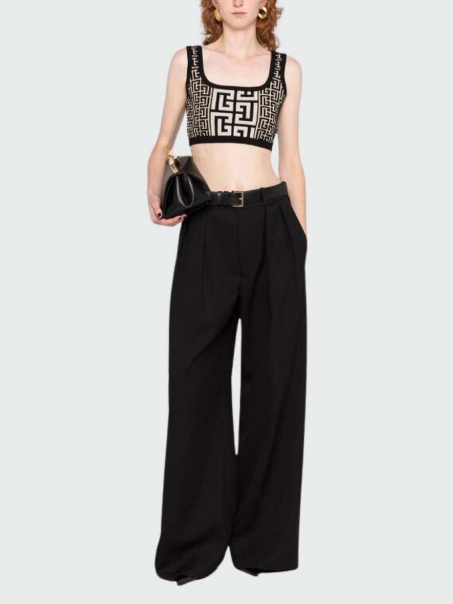Balmain - Top corto de punto con monograma - 0 