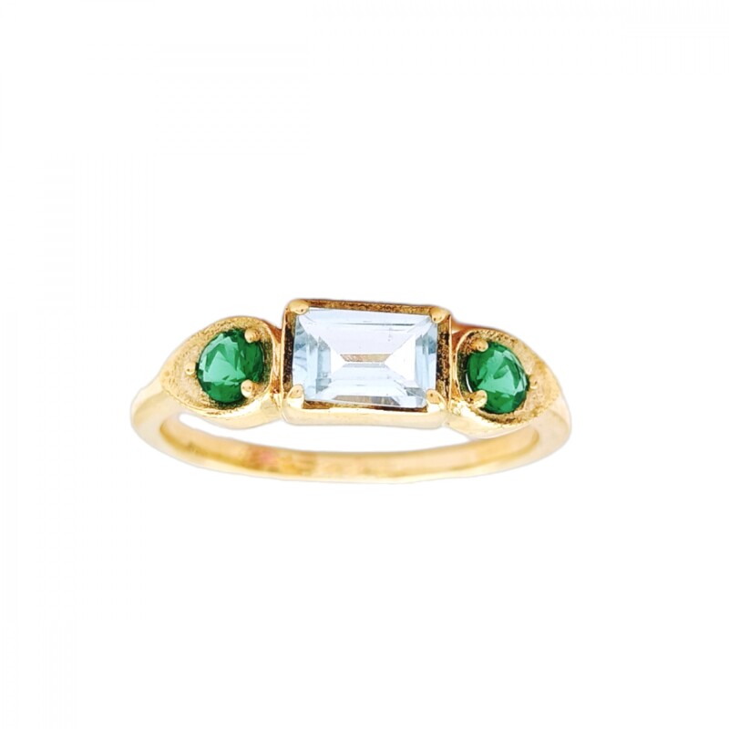 Anillo Halo-Plata rodinada con micra oro 18k-Piedra Topacio azul y Esmeraldas-AN2002 conpiedra