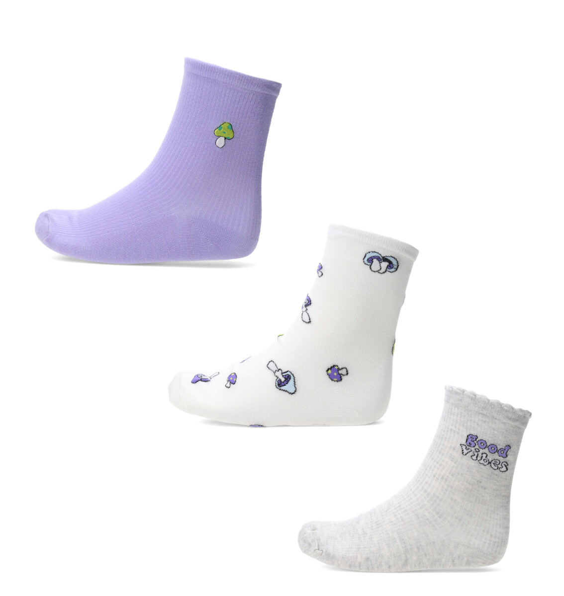 Medias pack x3 white-lilac MissCarol - Grey/White/Lilac 