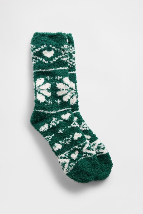 Medias Cozy Mujer Green Snowflake