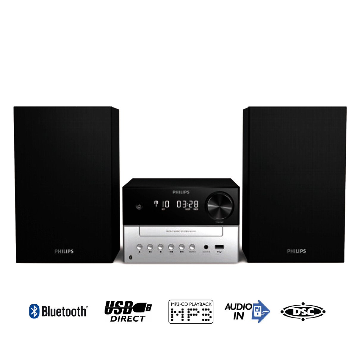Microsistema Bluetooth Philips - Reproductor de CD, MP3, USB, FM 