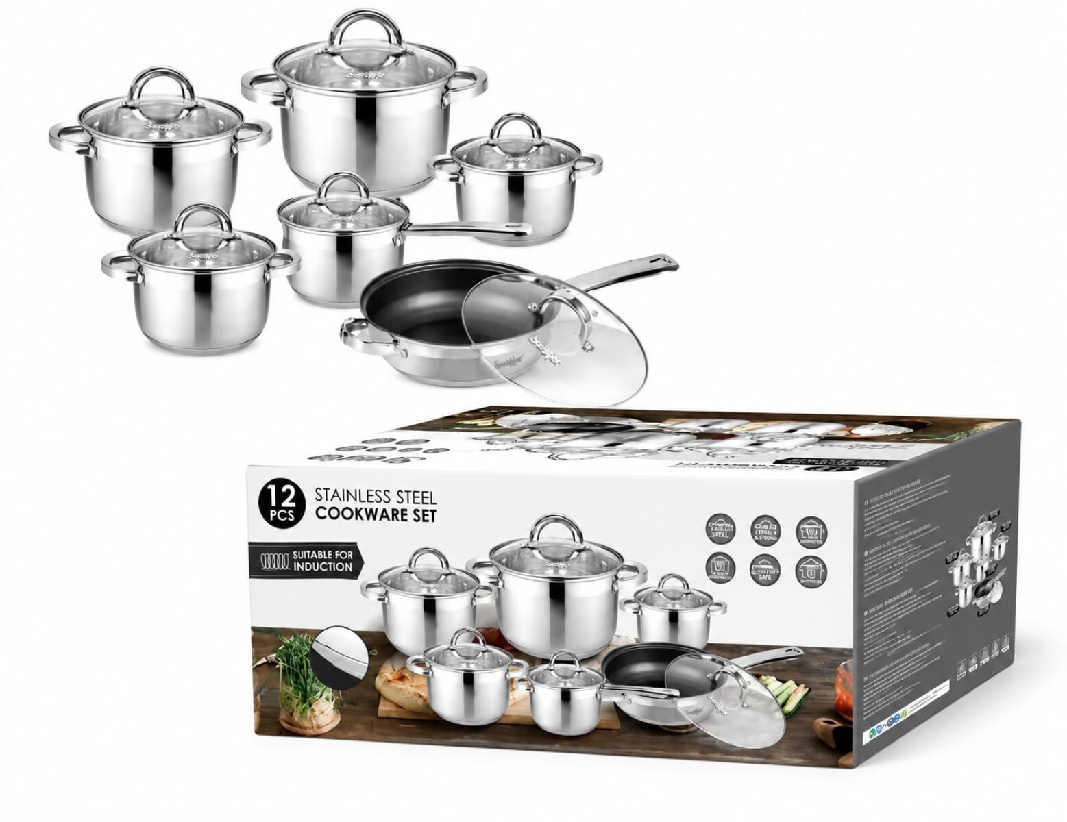 Batería De Cocina Sonifer Acero Inox 12 Piezas Inducción 