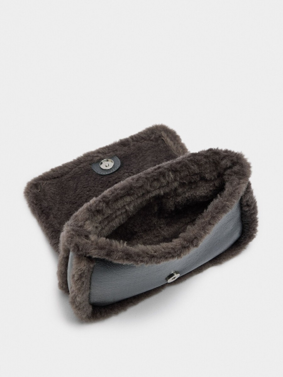 Bolso De Hombro Bordes Efecto Pelo gris