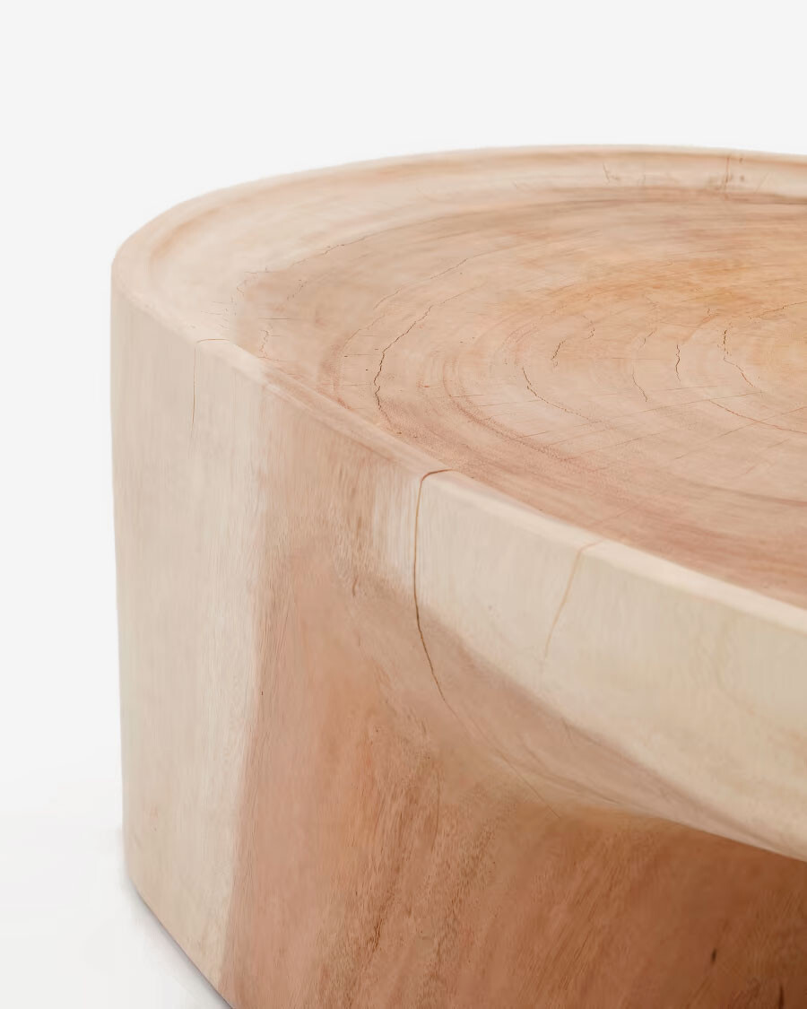 Mesa de centro Mosi con pie de madera maciza de mungur 90 x 50 cm