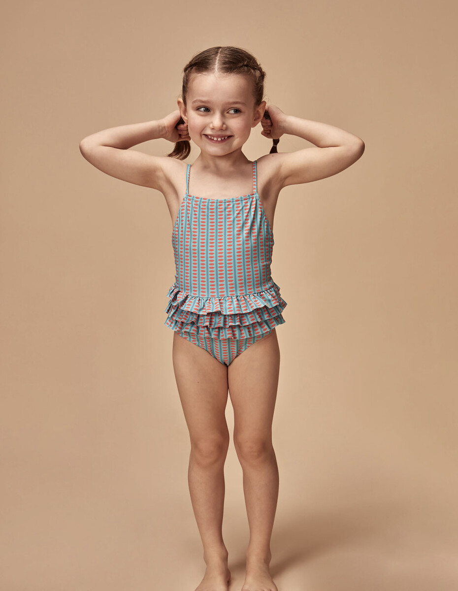 Traje De Baño Estampado Retro - Verde Agua 