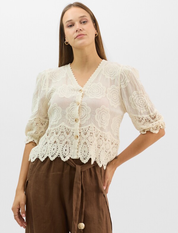Blusa Bordada Puntilla CRUDO