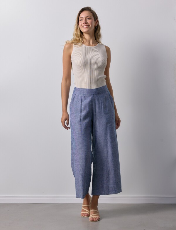 Pantalon Lino Crop AZUL