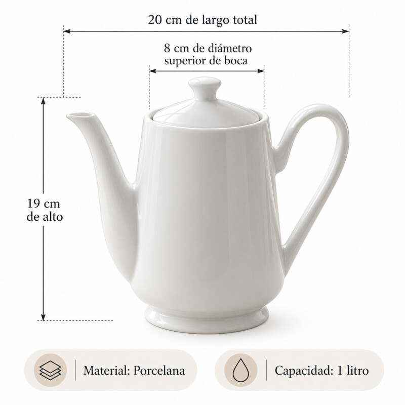 Tetera Porcelana Blanca 1 Litro Tetera Porcelana Blanca 1 Litro