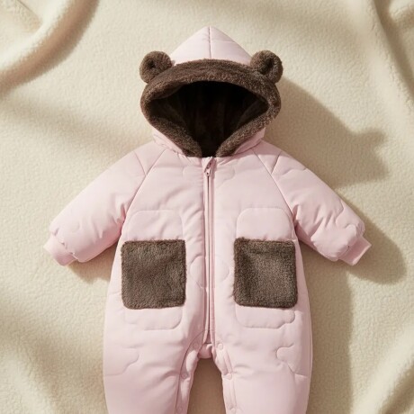 Body Bebé Abrigo Capitoneado Corderito Sintético Rosa