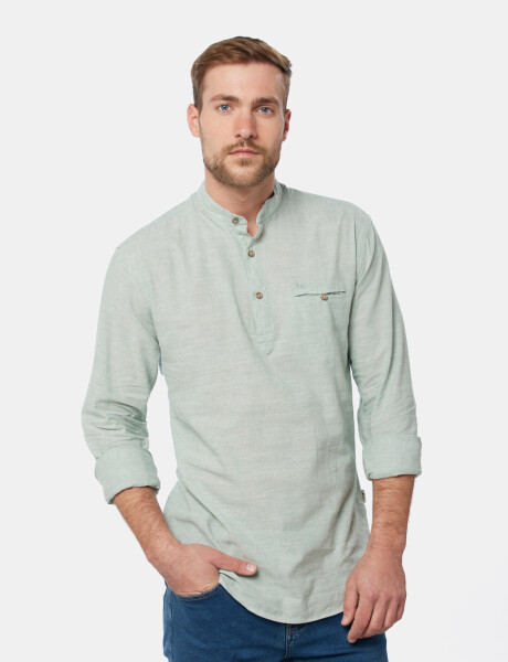 CAMISA LINO MEDIO BOTON CUELLO MAO Verde