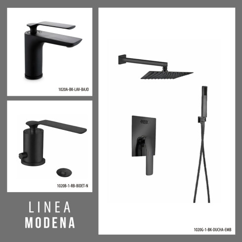 JUEGO COMPLETO DE GRIFERIA INCLUYE DUCHA EMBUTIDA ,LAVATORIO BAJO Y BIDET LINEA MODENA AQUALIA 000