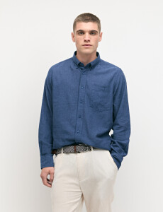 011665 CAMISA DE LINO HARRINGTON LABEL Azul Piedra