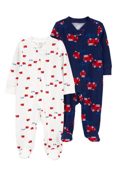 Pack dos pijamas una pieza de algodón, con pie, diseño bombero Pack dos pijamas una pieza de algodón, con pie, diseño bombero