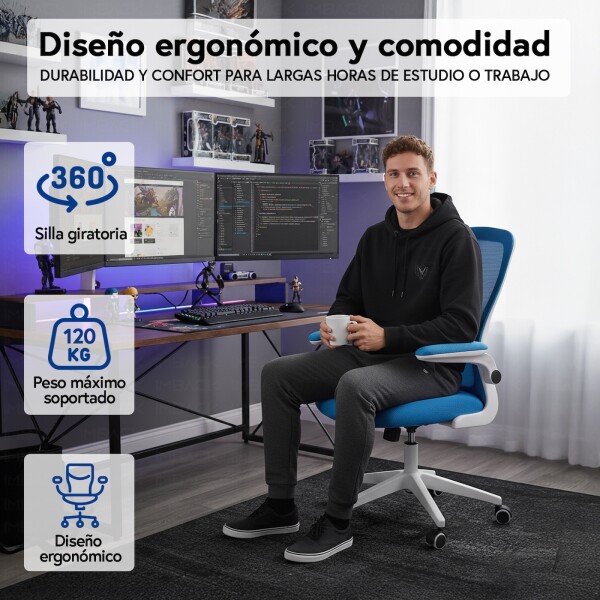 Silla de escritorio Oficina Sillon Ejecutiva Ergonomica Apoyabrazos Regulables IMBACK Color Azul Silla de escritorio Oficina Sillon Ejecutiva Ergonomica Apoyabrazos Regulables IMBACK Color Azul