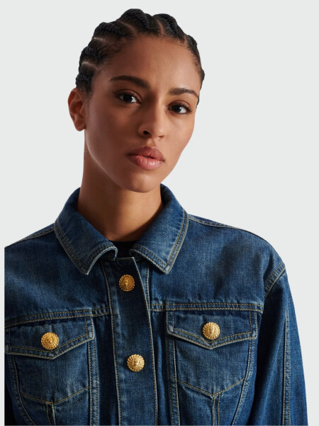Balmain - Chaqueta de jean corta con efecto desgastado Azul