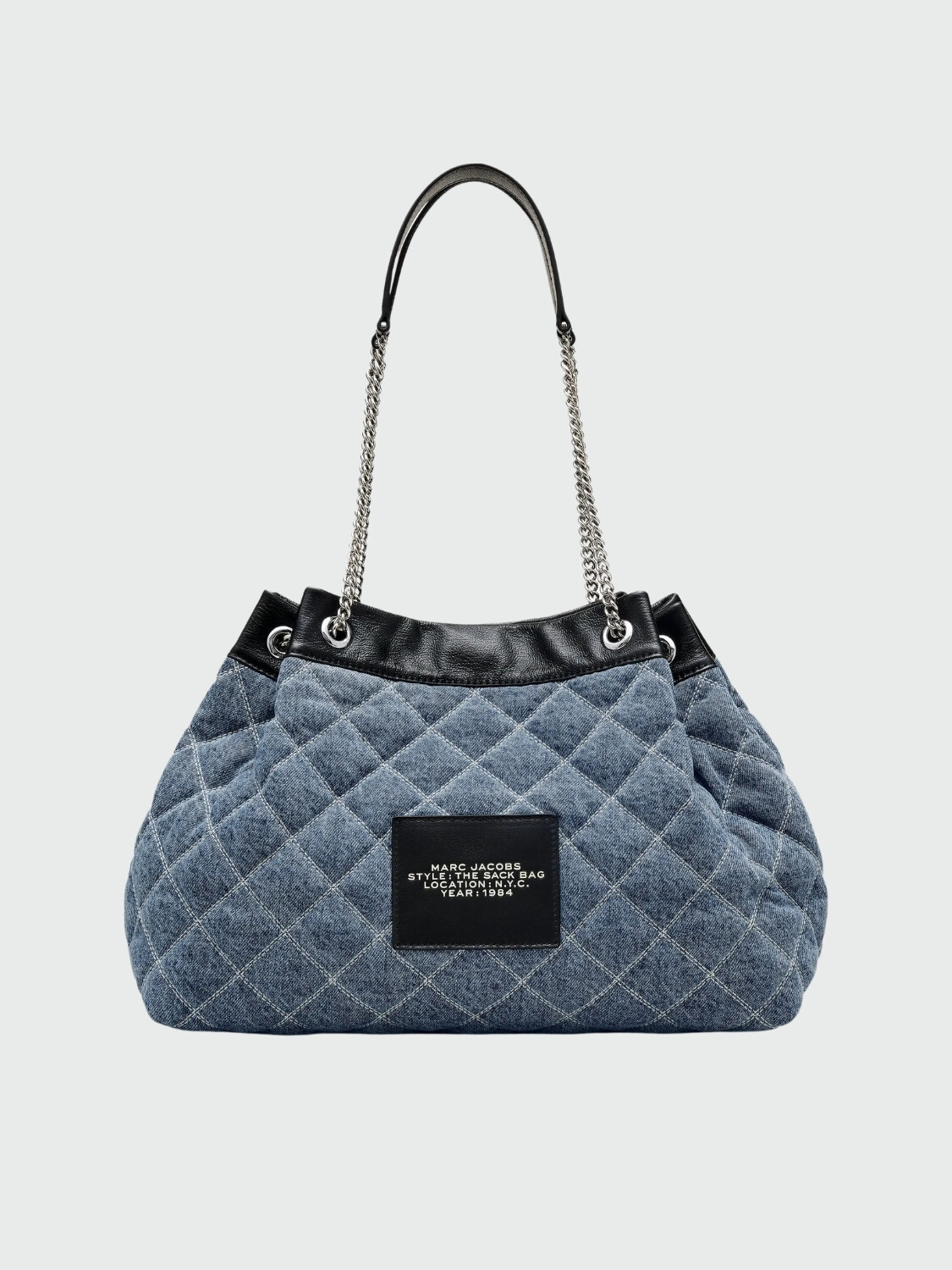 THE QUILTED DENIM CHAIN SACK BAG Azul