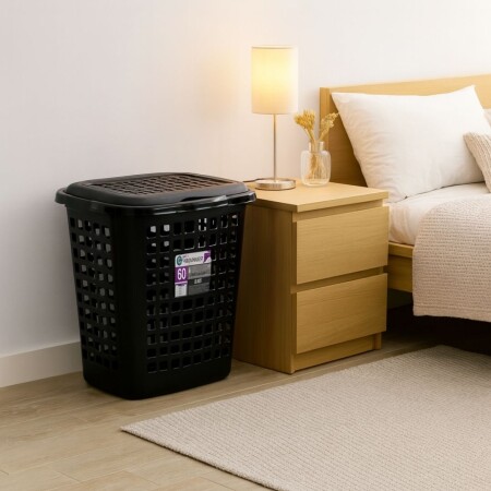 CESTO RECTANGULAR TELADO 60 LTS CON TAPA NEGRO
